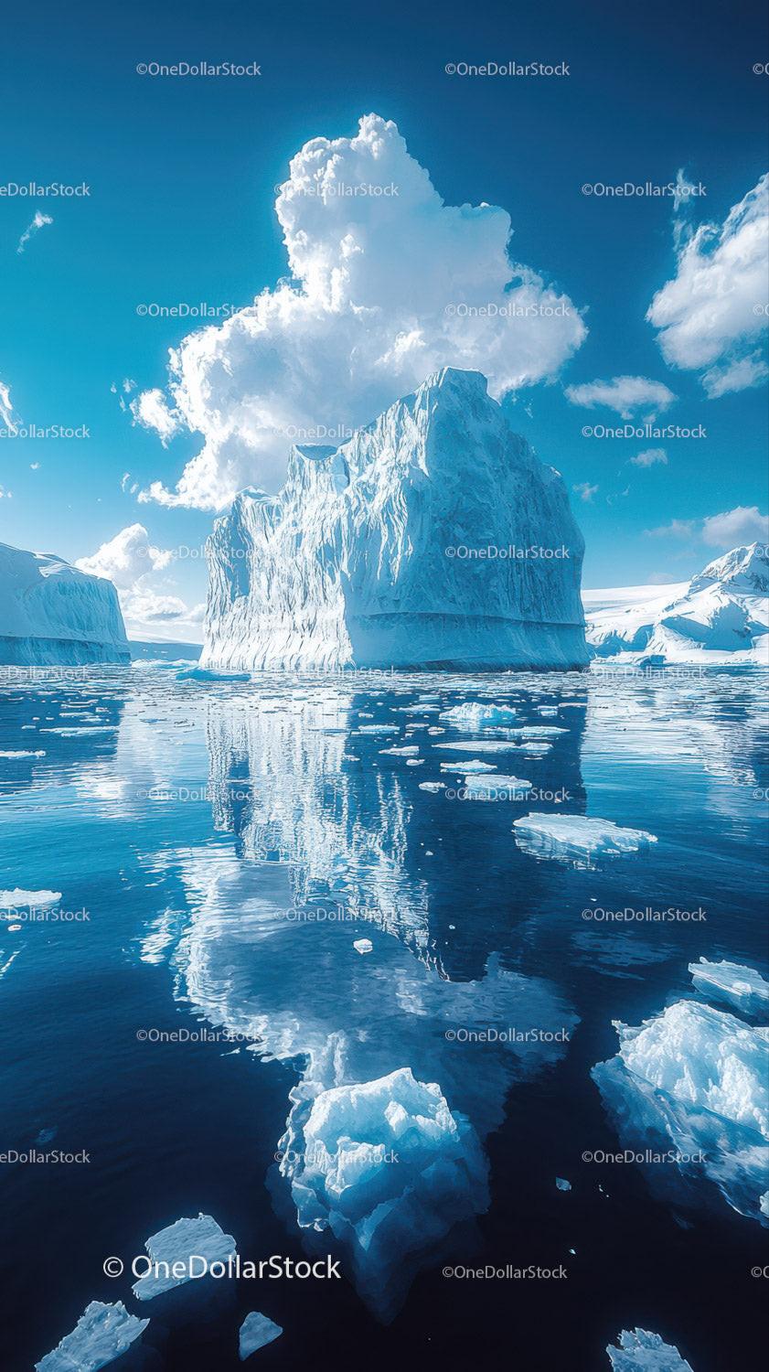 Majestic Blue Iceberg Reflecting in Calm Polar Waters Under Bright Sun Stock Photo Bundle preview 22