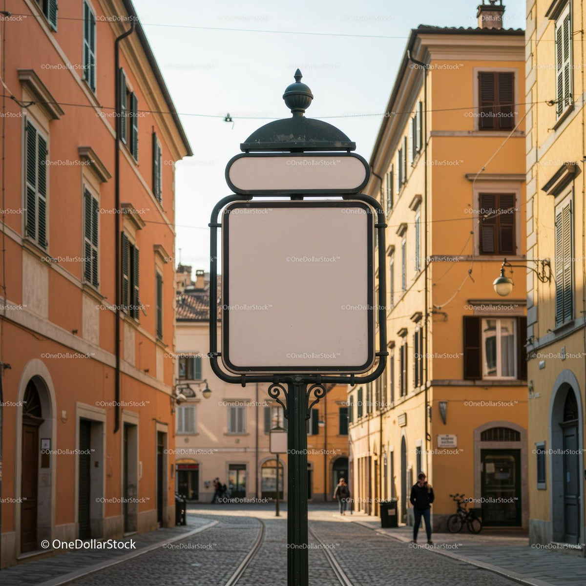 Empty vintage street sign in quiet European alley JPG Mockup Image preview