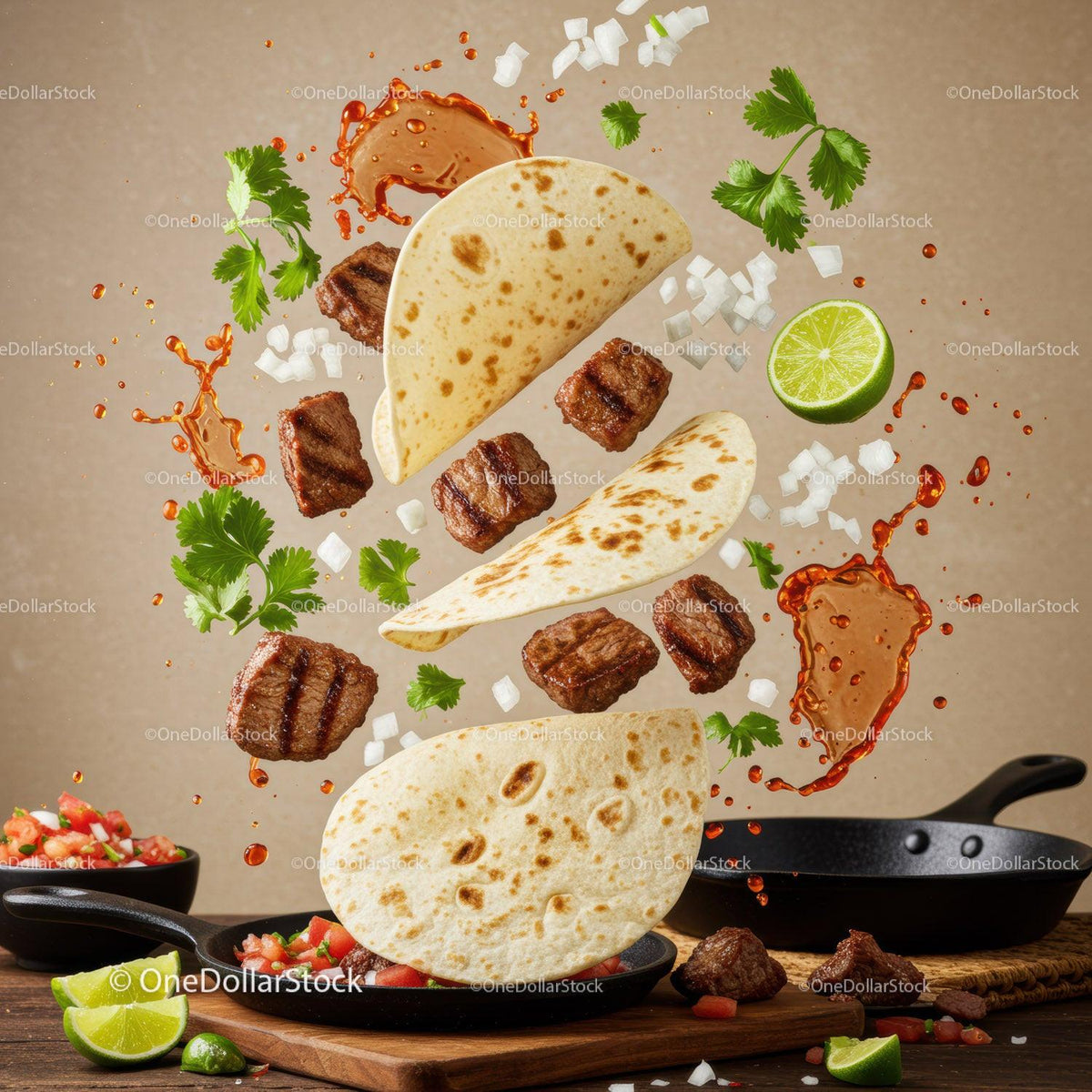 Floating Grilled Steak Tacos with Fresh Ingredients