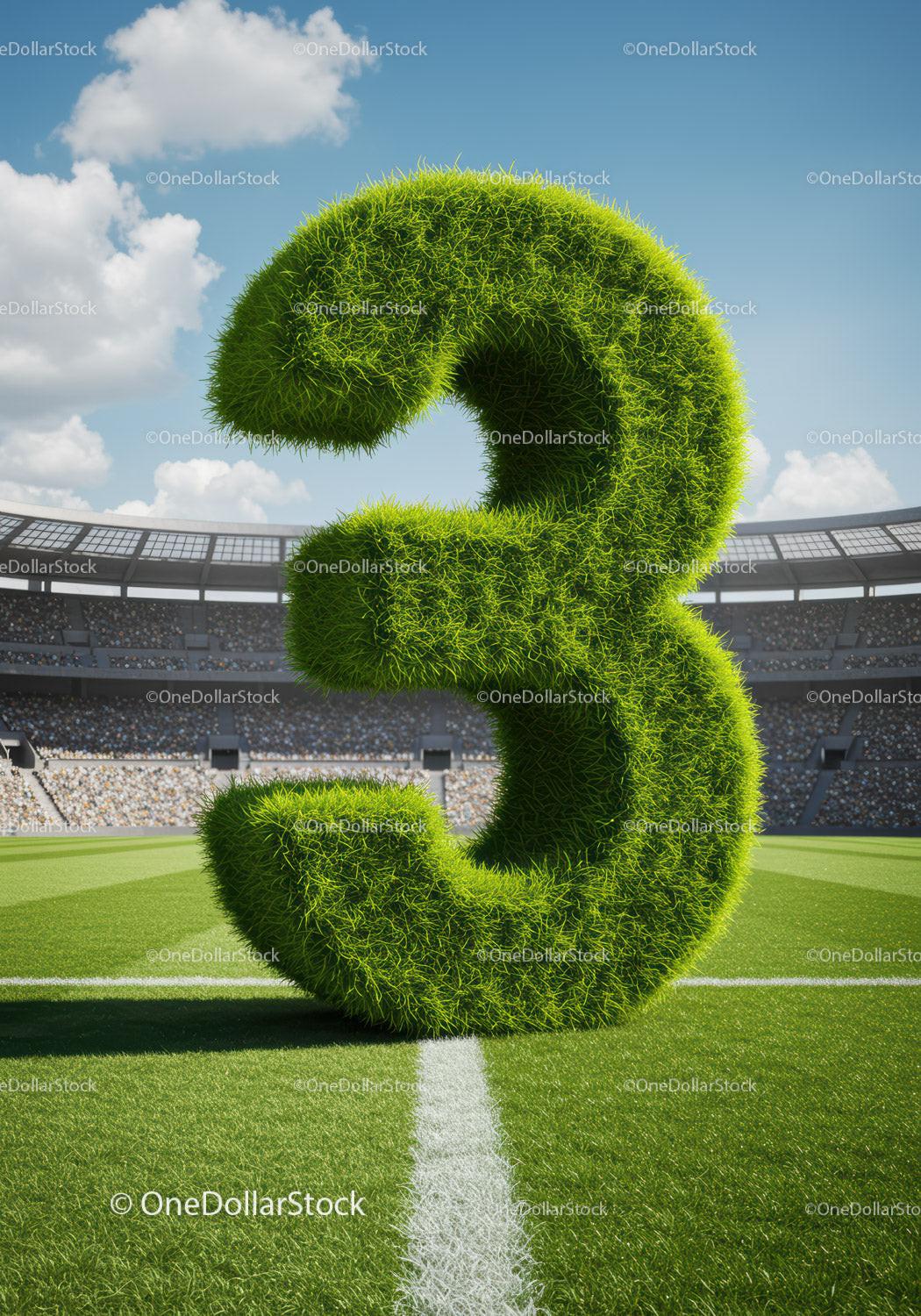 Green Grass Number Three on Soccer Stadium Field