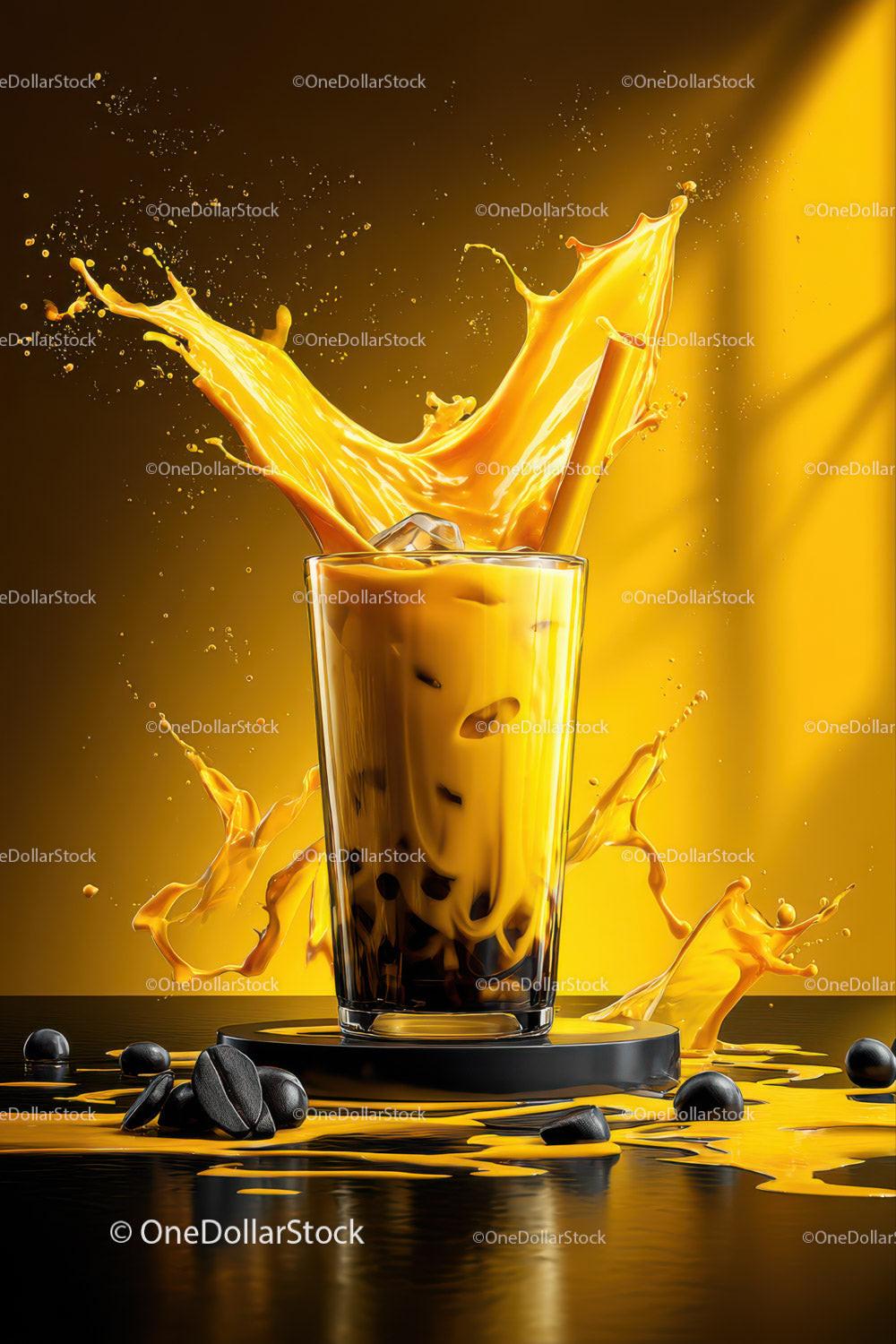 Vivid Splash of Iced Coffee with Caramel and Black Coffee