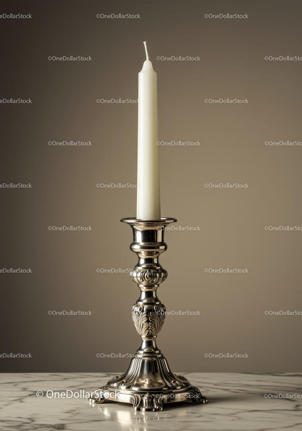Elegant Silver Candle Holder on Marble Surface for Home Decor