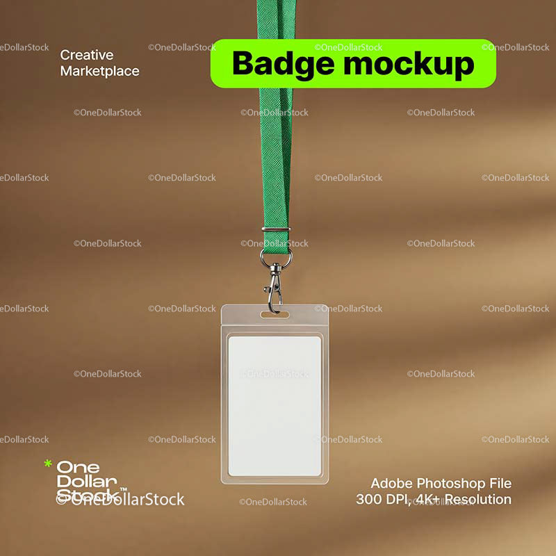 editable PSD mockup for Badge on green lanyard
