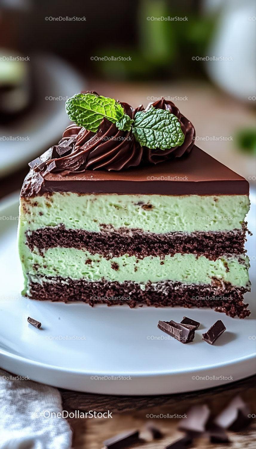 Creamy Mint and Chocolate Layered Cheesecake with Chocolate Flakes Stock Photo Bundle creative preview 5