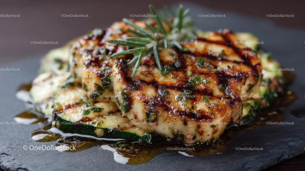 Grilled Zucchini Slices on Black Slate Plate with Char Marks Stock Photo Bundle preview 27