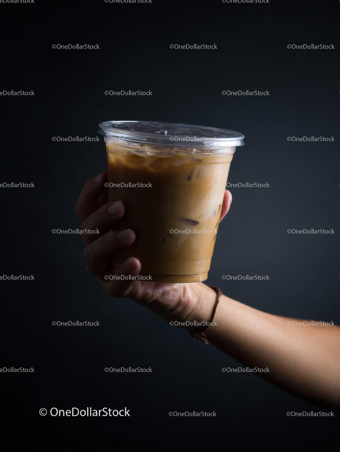 Refreshing Iced Coffee in Hand with Dark Background