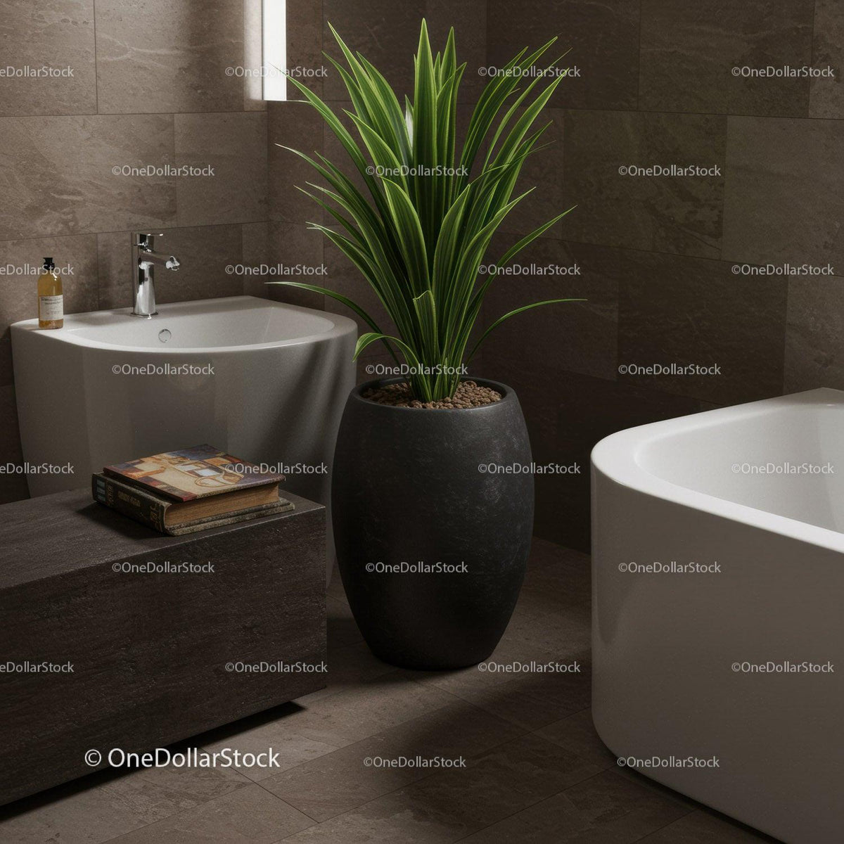 Stylish Modern Bathroom with Green Indoor Plant and Contemporary Decor