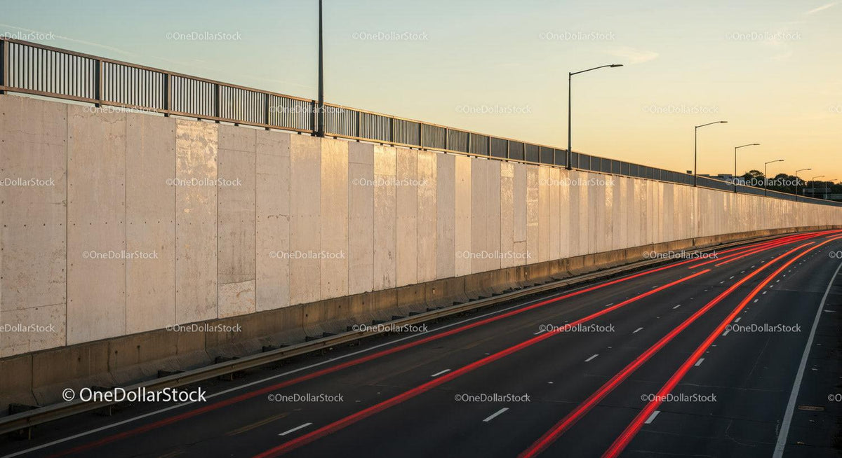 Urban Highway with Light Trails and Modern Infrastructure at Sunset JPG Mockup Image preview