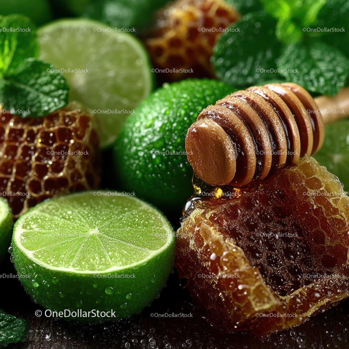 Fresh Limes, Mint Leaves and Honeycomb for Delicious Recipes Stock Photo Bundle preview 24