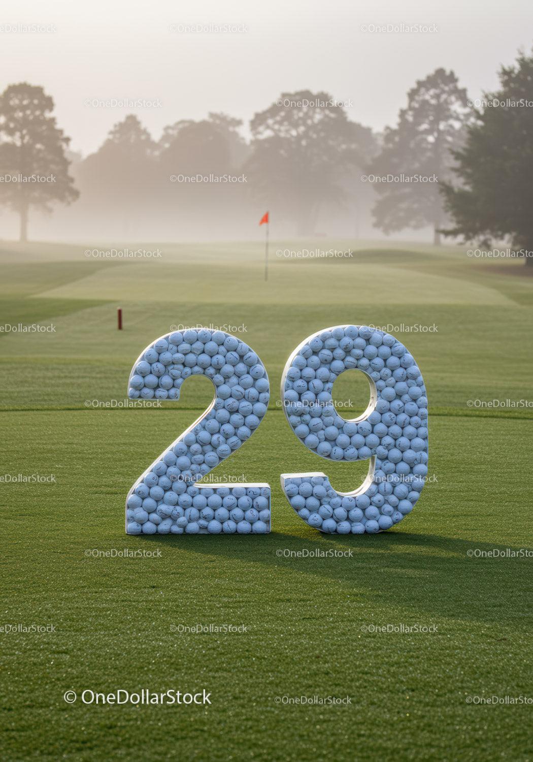 Golf Balls Forming Number 29 on Green Course