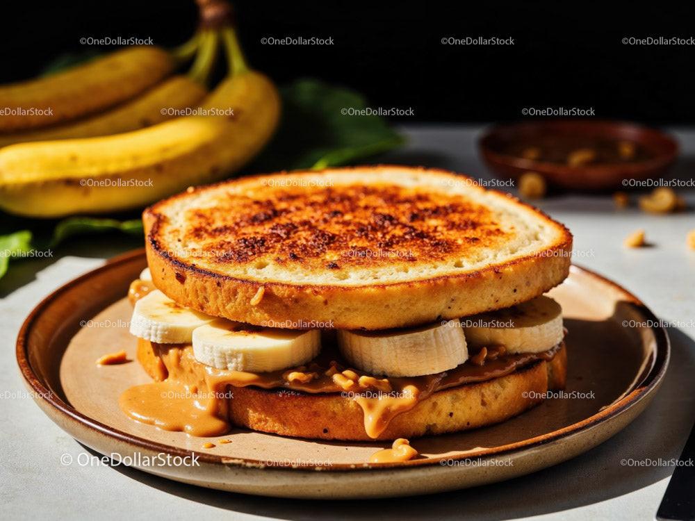 Banana and Peanut Butter Toast Sandwich on a Plate