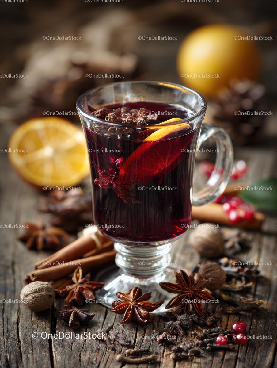 Delicious Mulled Wine with Spices and Citrus Ingredients Stock Photo Bundle preview 11