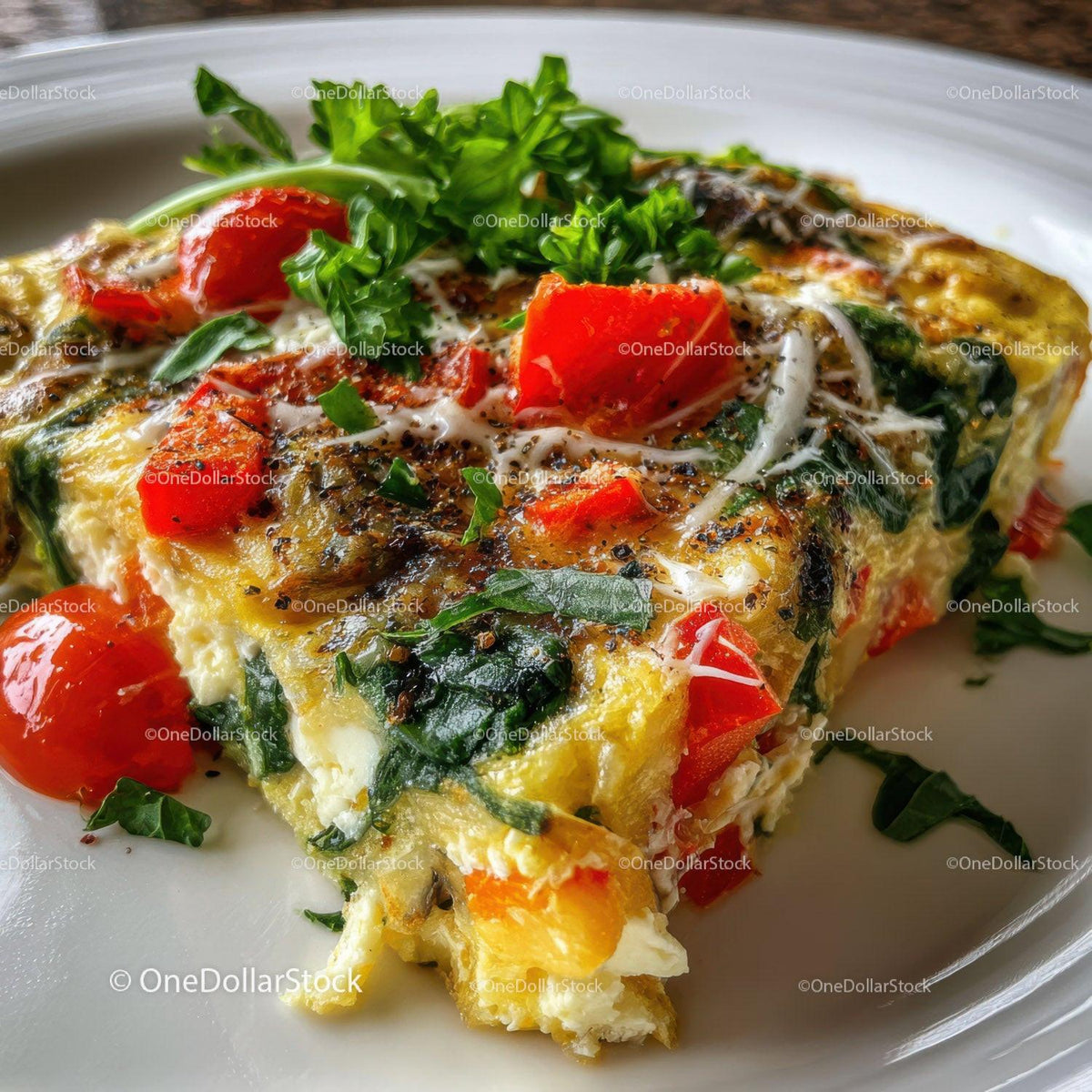 Colorful Vegetable Frittata with Bell Peppers and Herbs Stock Photo Bundle preview 25