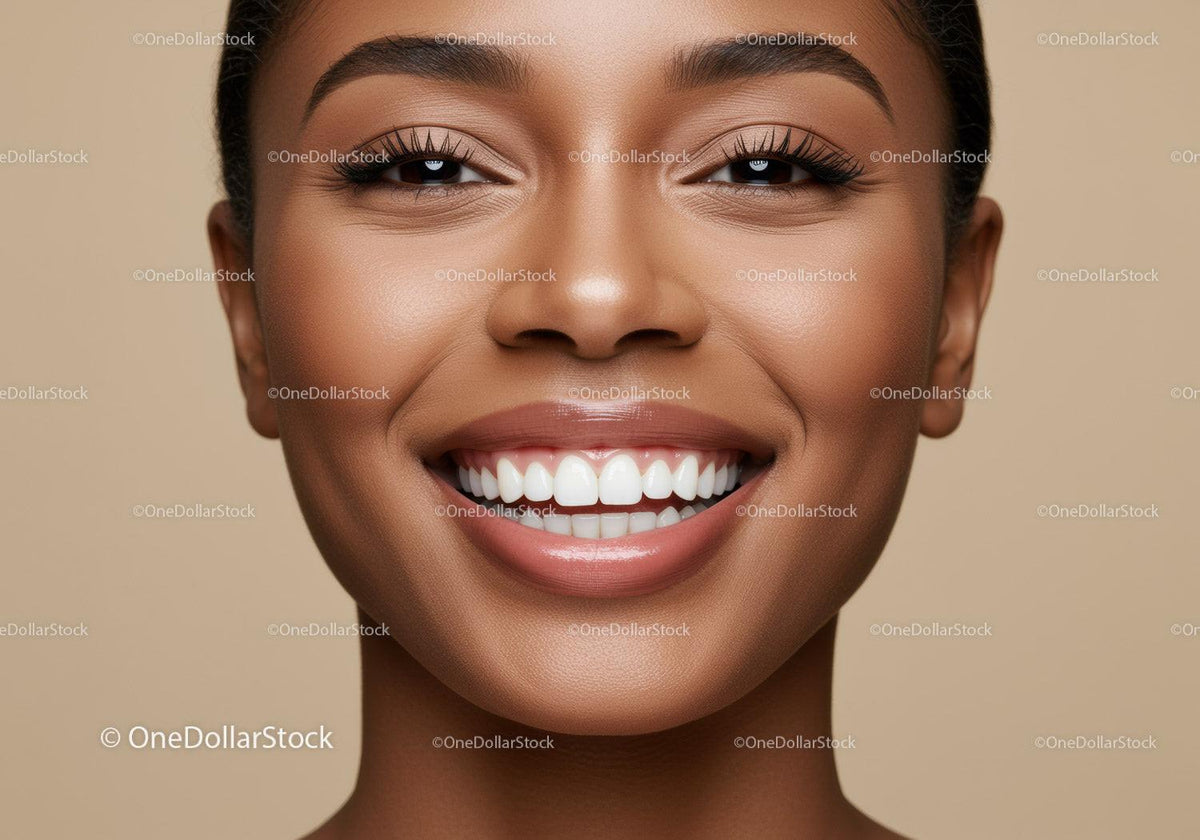 Closeup of smiling woman with radiant natural skin
