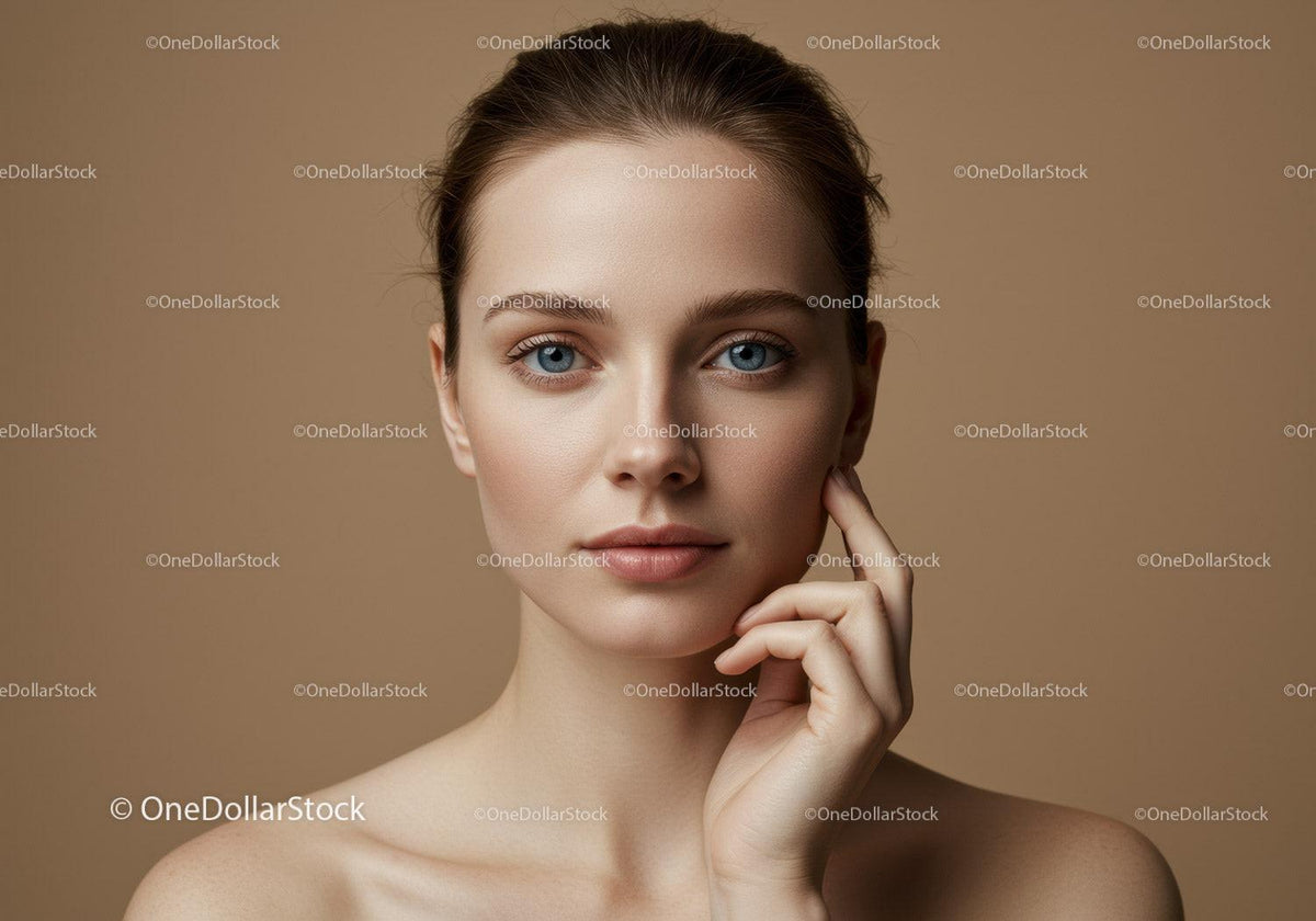 Elegant Portrait of a Young Woman with Clear Skin and Blue Eyes