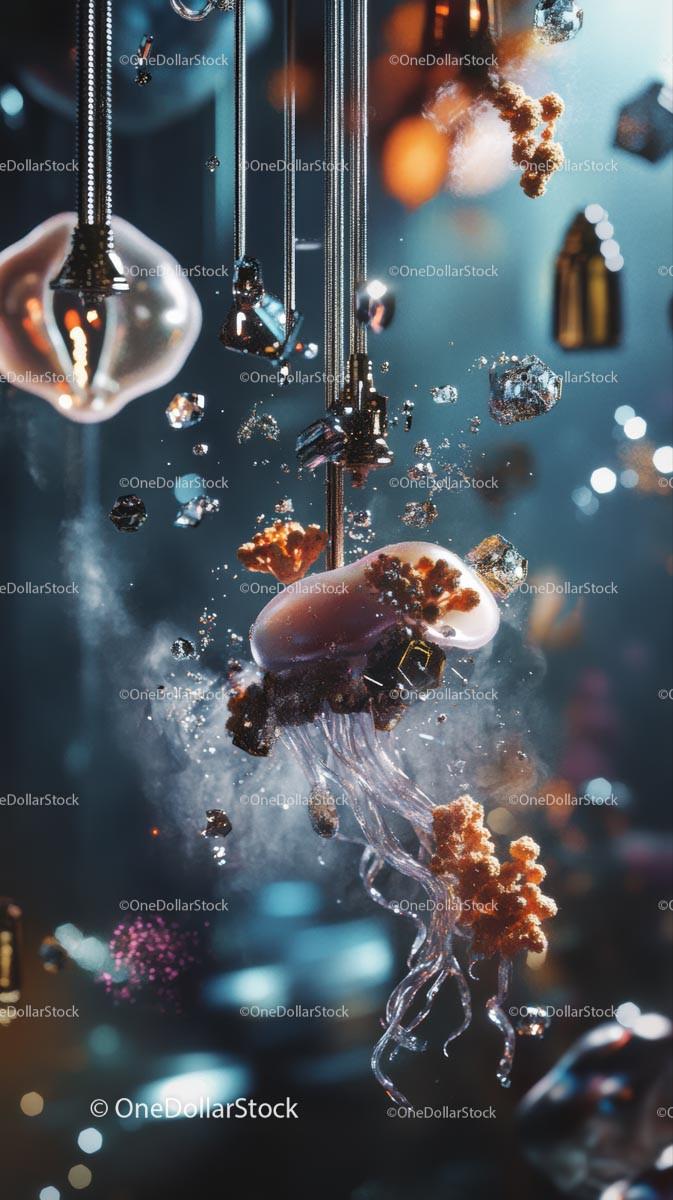 Vivid Jellyfish Floating in Deep Ocean with Tentacles and Glow