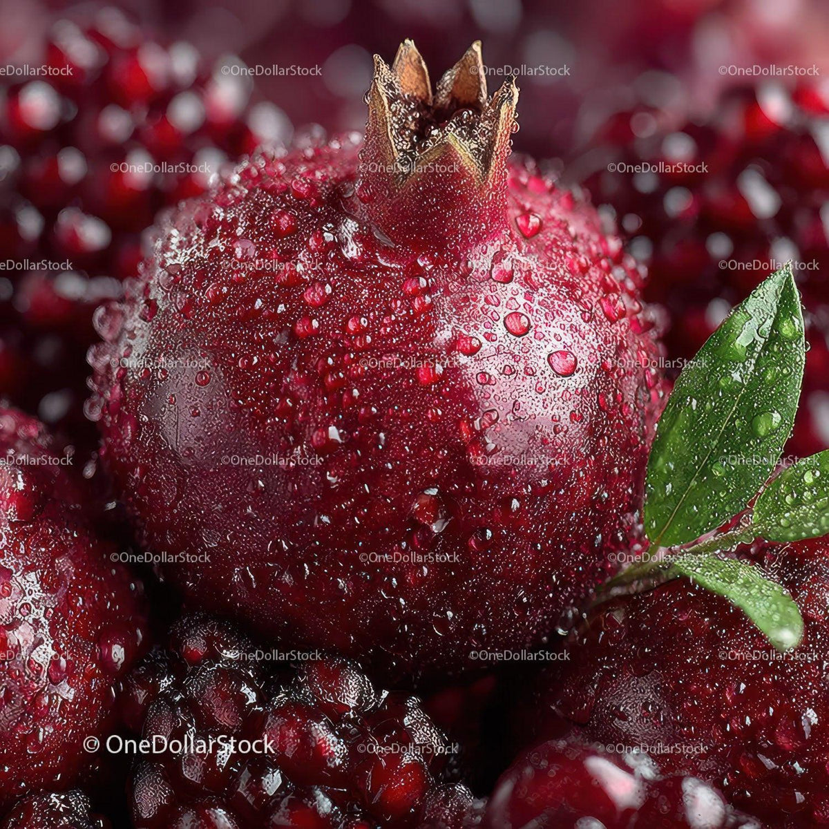 Close-up of Juicy Ripe Pomegranate with Water Droplets