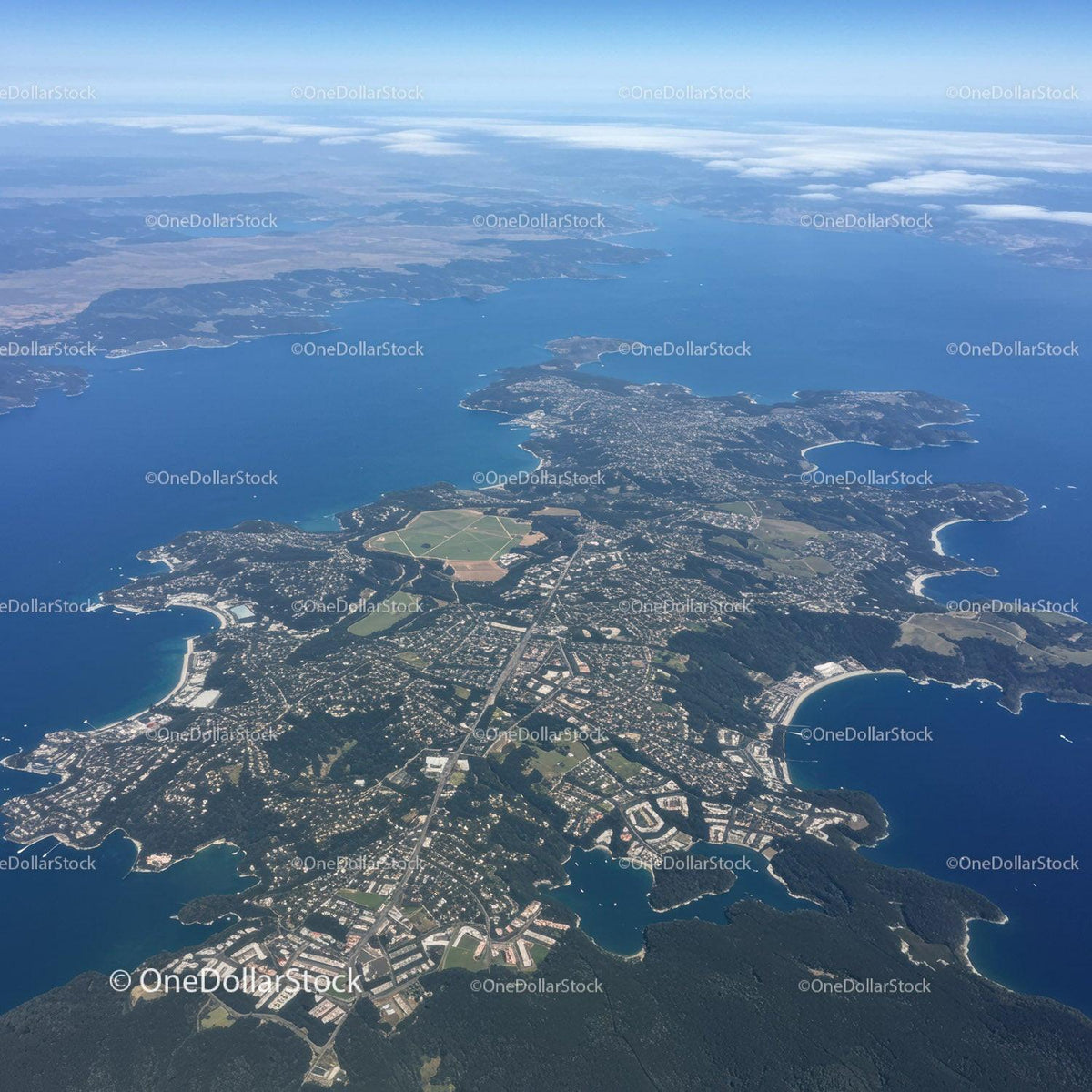 Scenic Aerial View of Coastal Islands and Urban Landscape