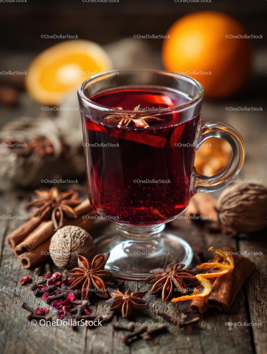 Delicious Mulled Wine with Spices and Orange Slices Stock Photo Bundle preview 16