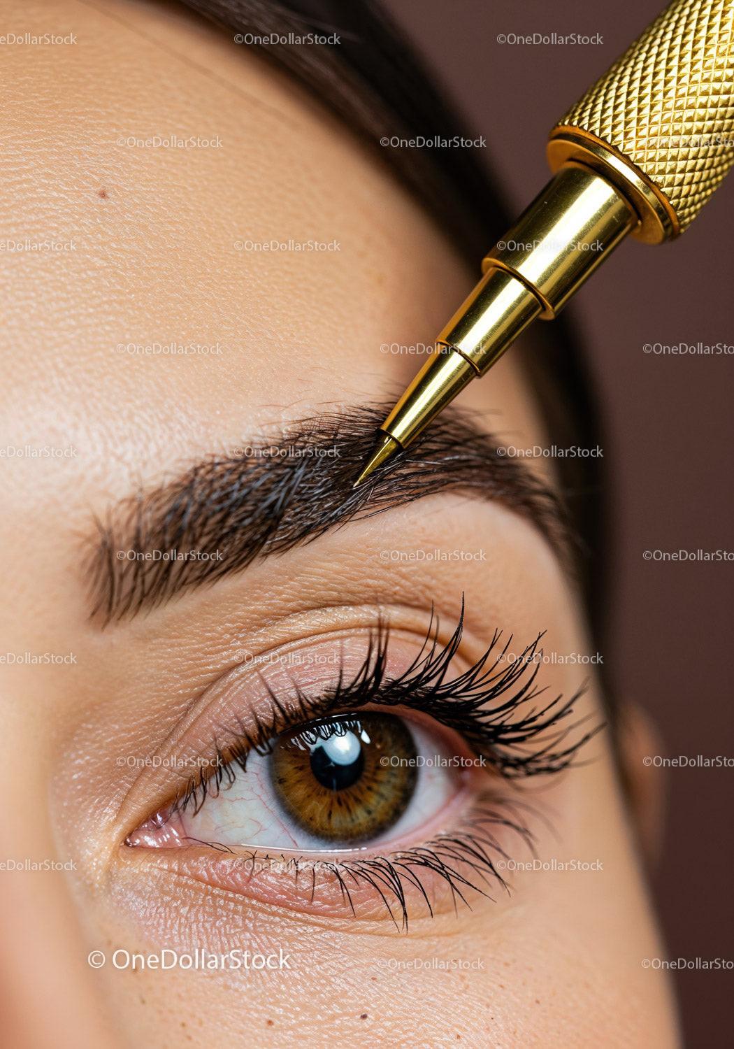 Close-up of Eye and Eyebrow with Beauty Tool for Grooming or Skin Treatment