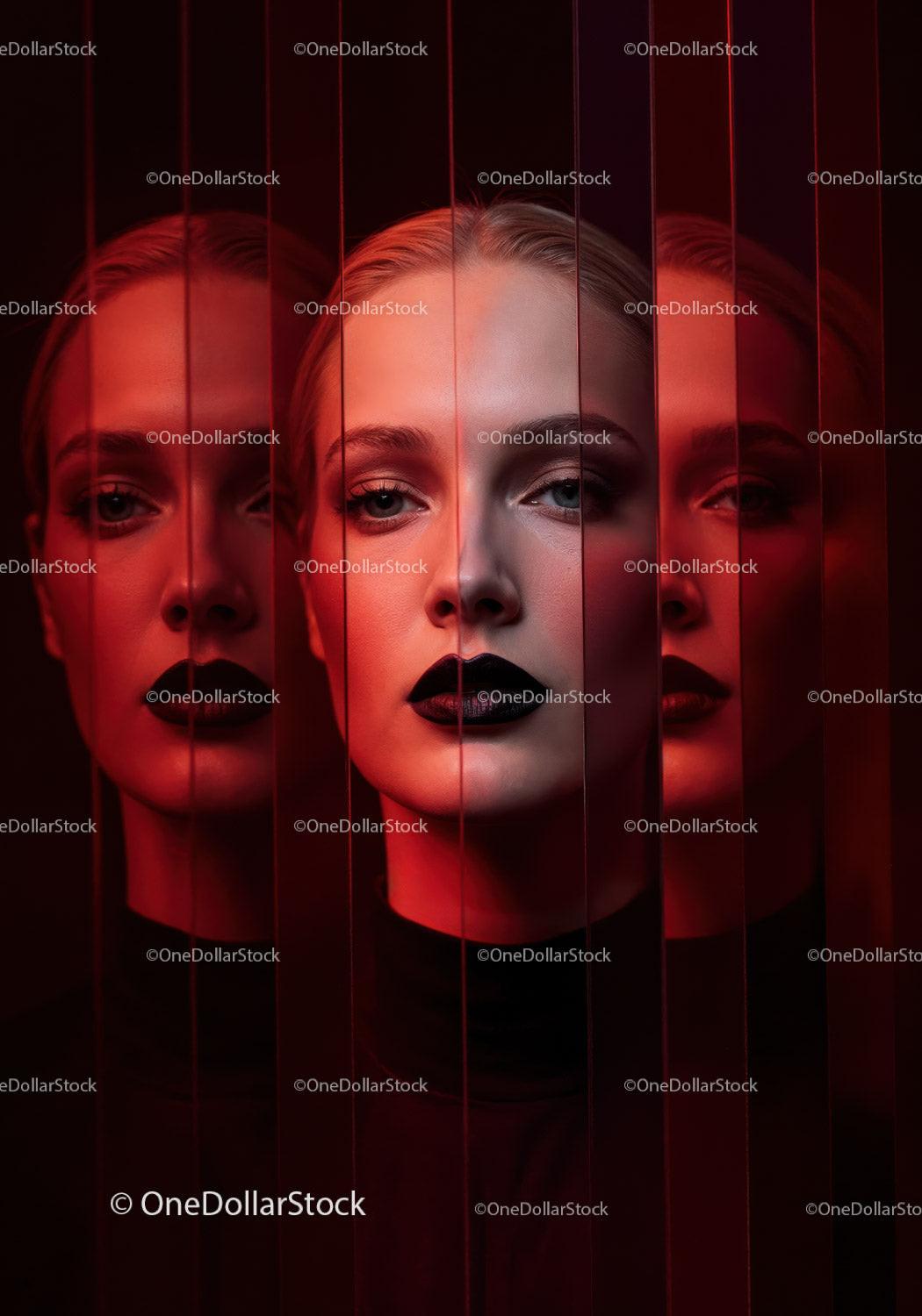 Futuristic Female Portrait with Red Lighting and Dark Makeup Stock Photo Bundle preview 31