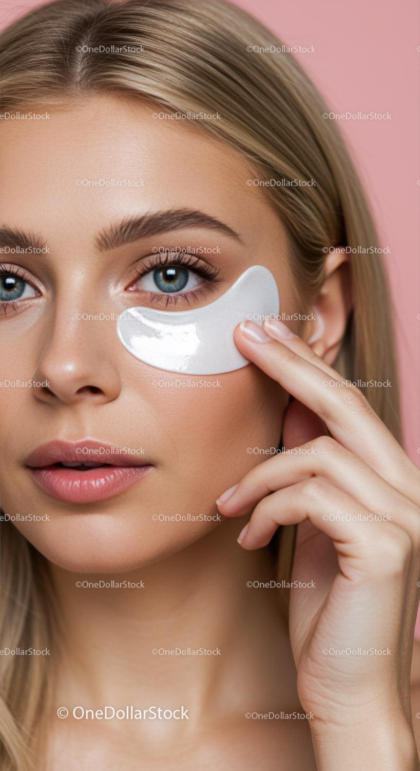 Woman Applying Eye Patch for Skincare and Beauty Routine