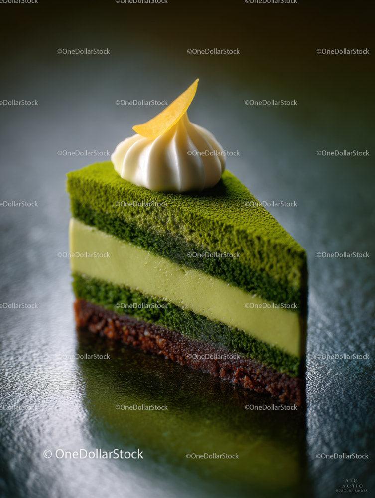 Green Matcha Cake with Chocolate Base and Artistic Garnish Stock Photo Bundle preview 14
