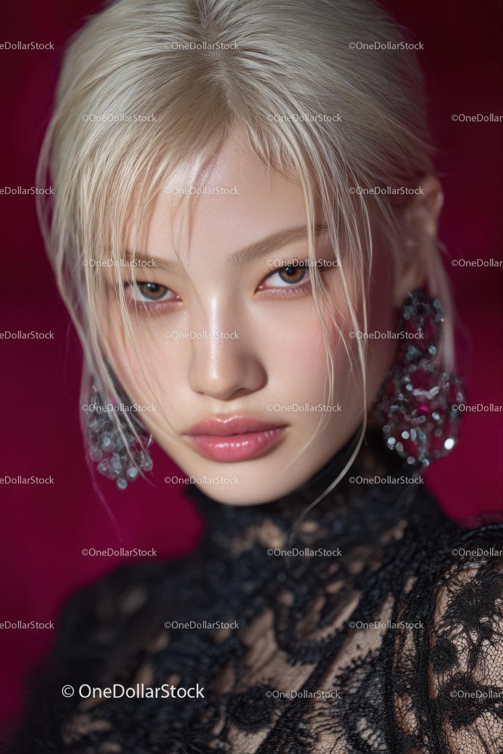 Elegant Woman with Platinum Blonde Hair and Glamorous Style