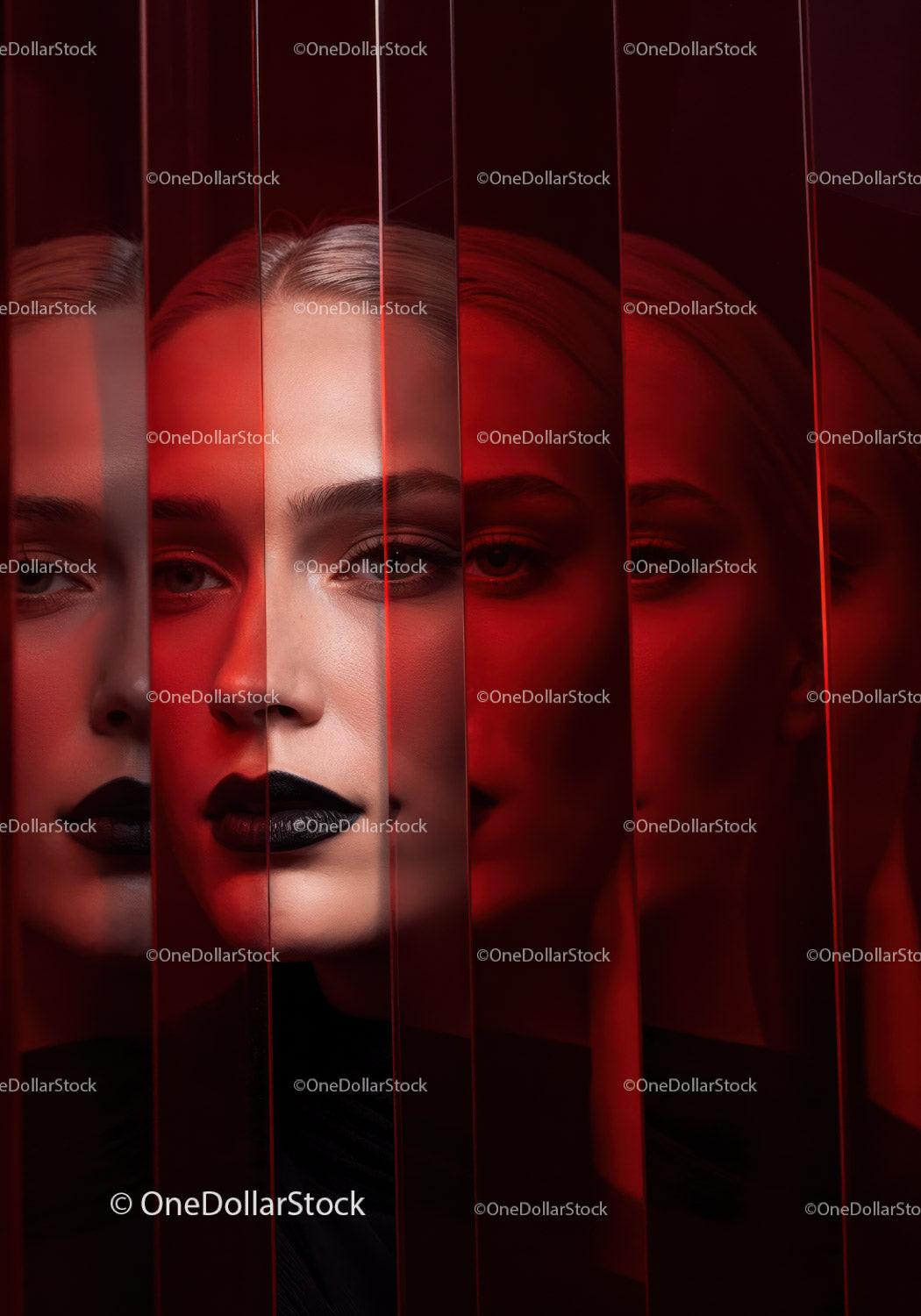 Futuristic Female Portrait with Red Lighting and Dark Makeup Stock Photo Bundle preview 10