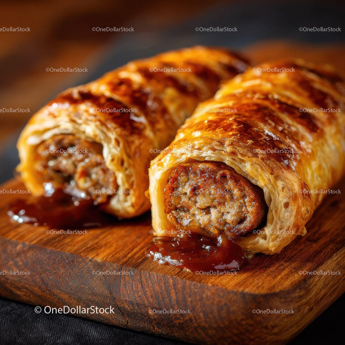 stock photo bundle made with Delicious Sausage Roll with Crispy Pastry and Savory Filling Stock Photo Bundle