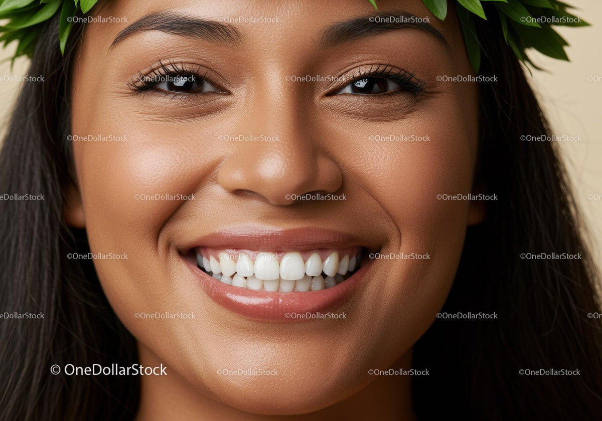 Close up of smiling woman with natural green leaf crown