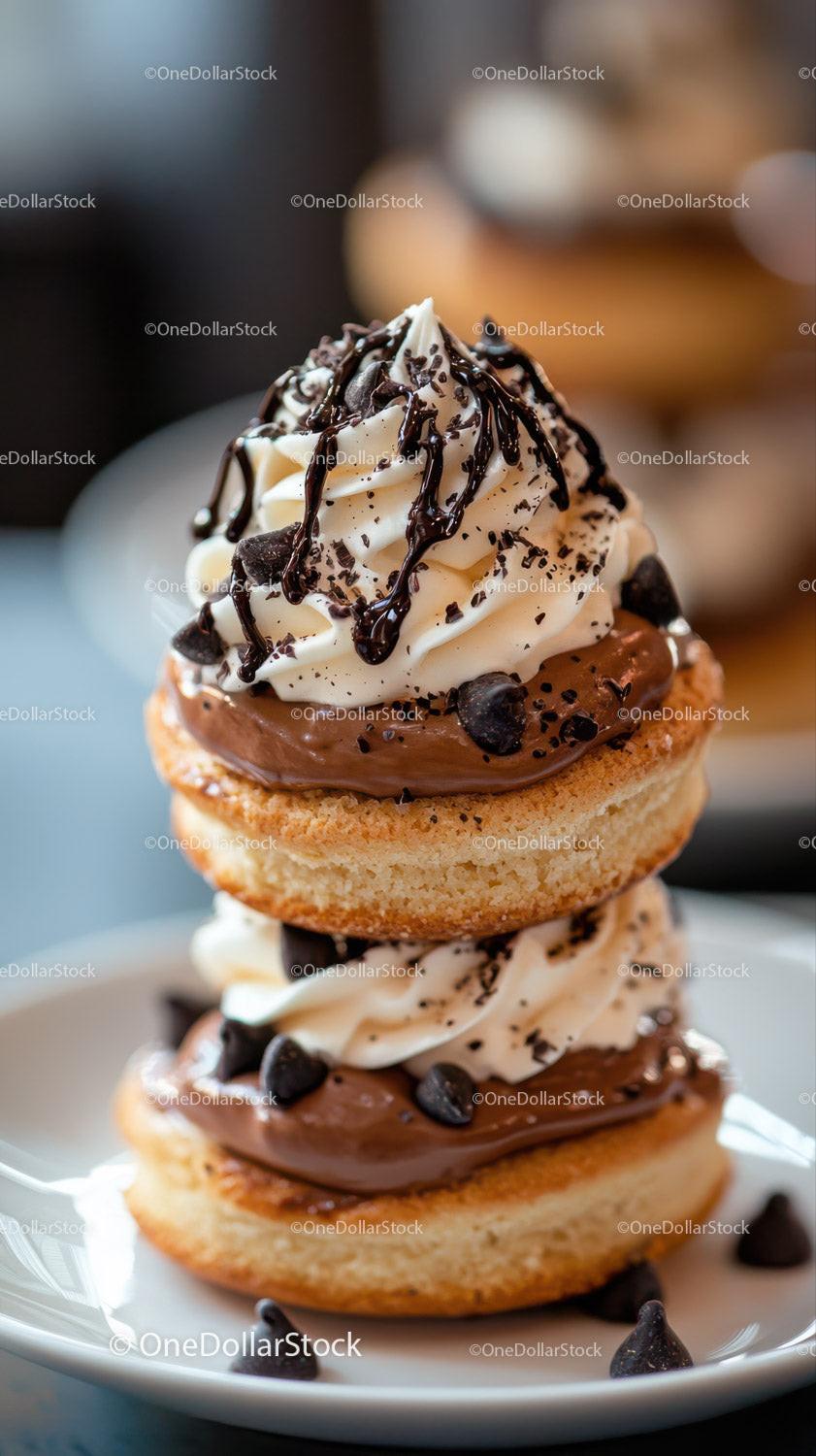 Chocolate Chip Cookie with Whipped Cream and Chocolate Topping Stock Photo Bundle preview 28
