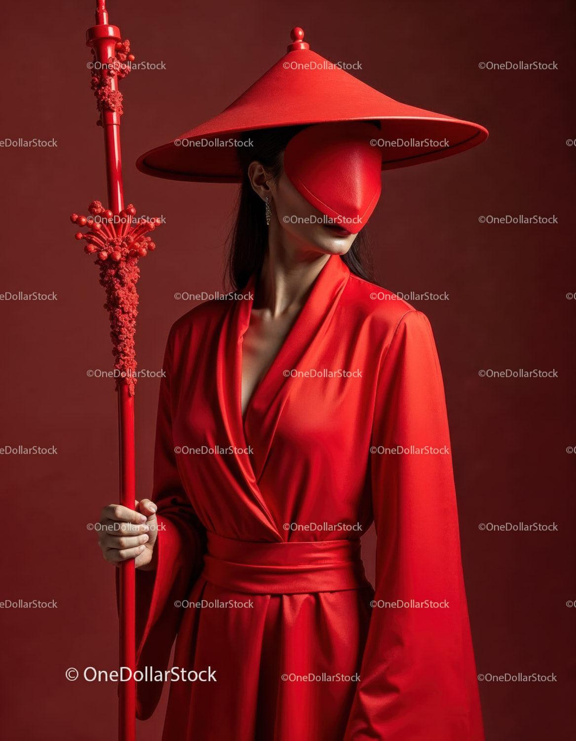 Elegant Woman in Red Dress with Accessories Against Red Background Stock Photo Bundle preview 24