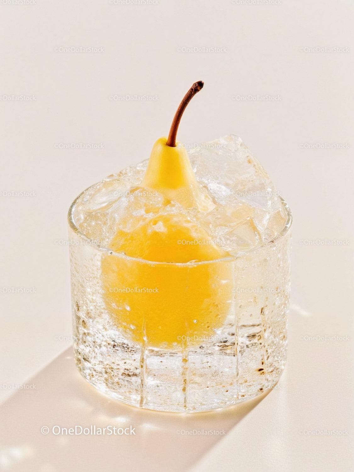 Refreshing Pear in Sparkling Water with Ice