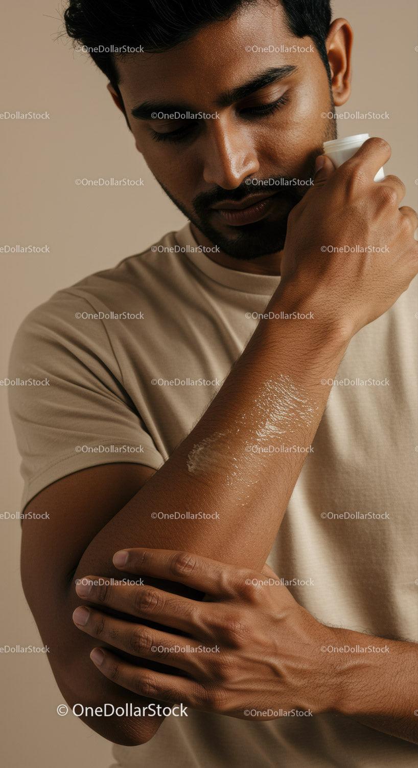 Portrait of a Man Applying Moisturizer for Healthy Skin