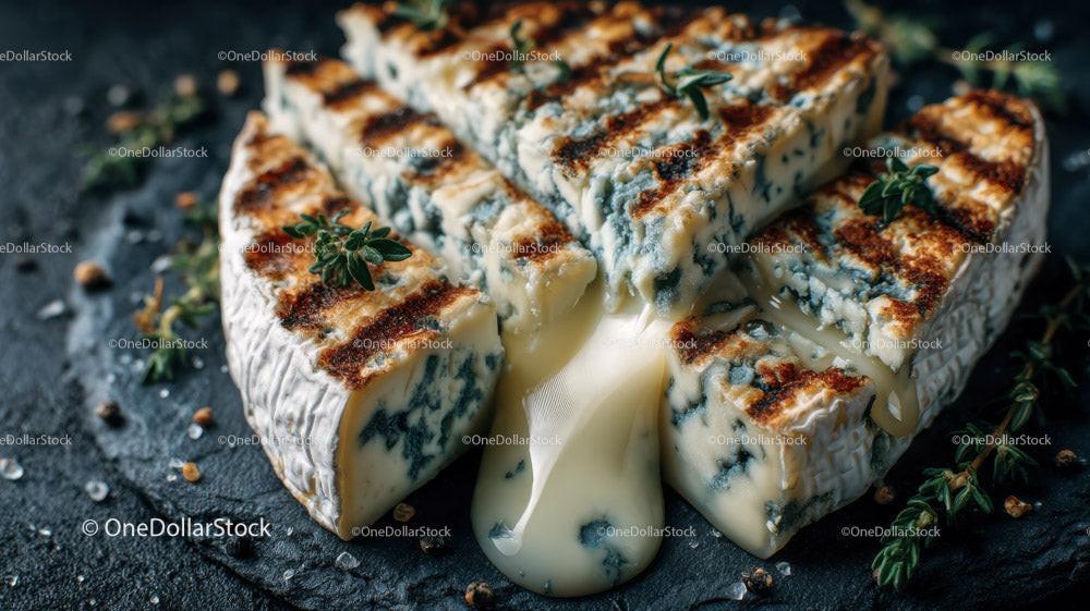 Artisan Blue Cheese Wheel on Dark Rustic Surface in Gourmet Food Setting Stock Photo Bundle preview 6
