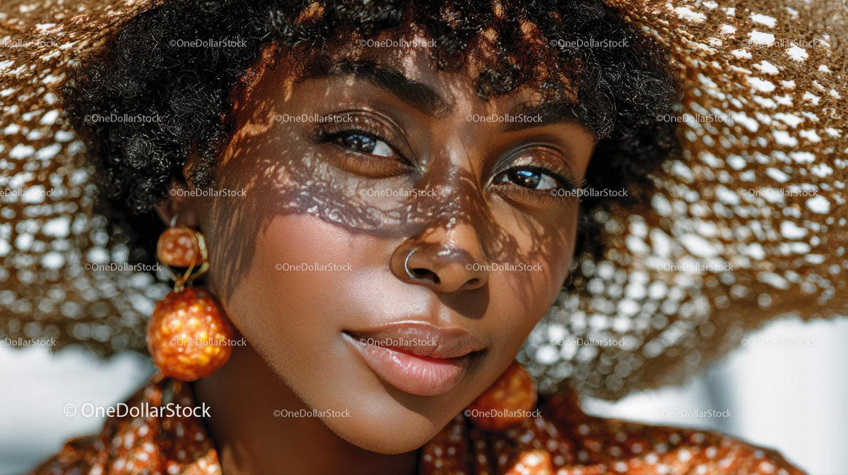 Elegant Woman Wearing Wide Brim Straw Hat with Summertime Style Stock Photo Bundle preview 17