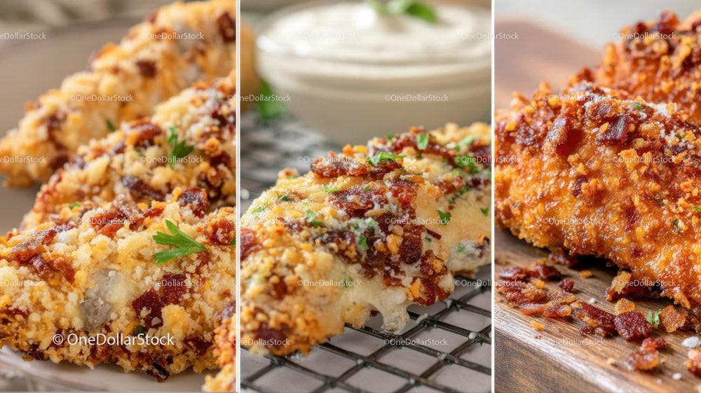 Crispy Fried Chicken Fillet with Herb Garnish on Wire Rack Stock Photo Bundle creative preview 4