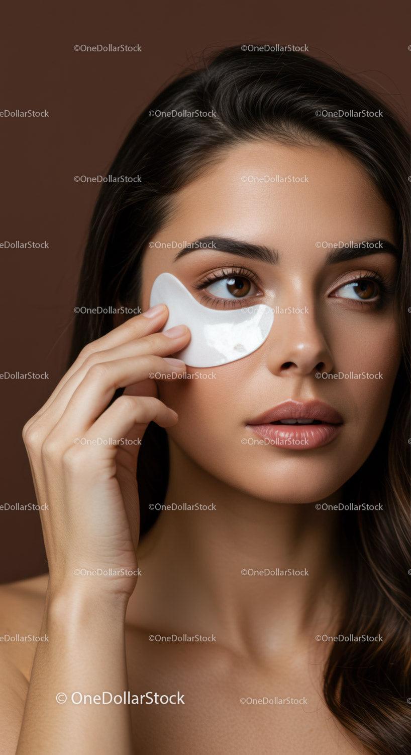 Young Woman Applying Under-Eye Mask for Skin Rejuvenation