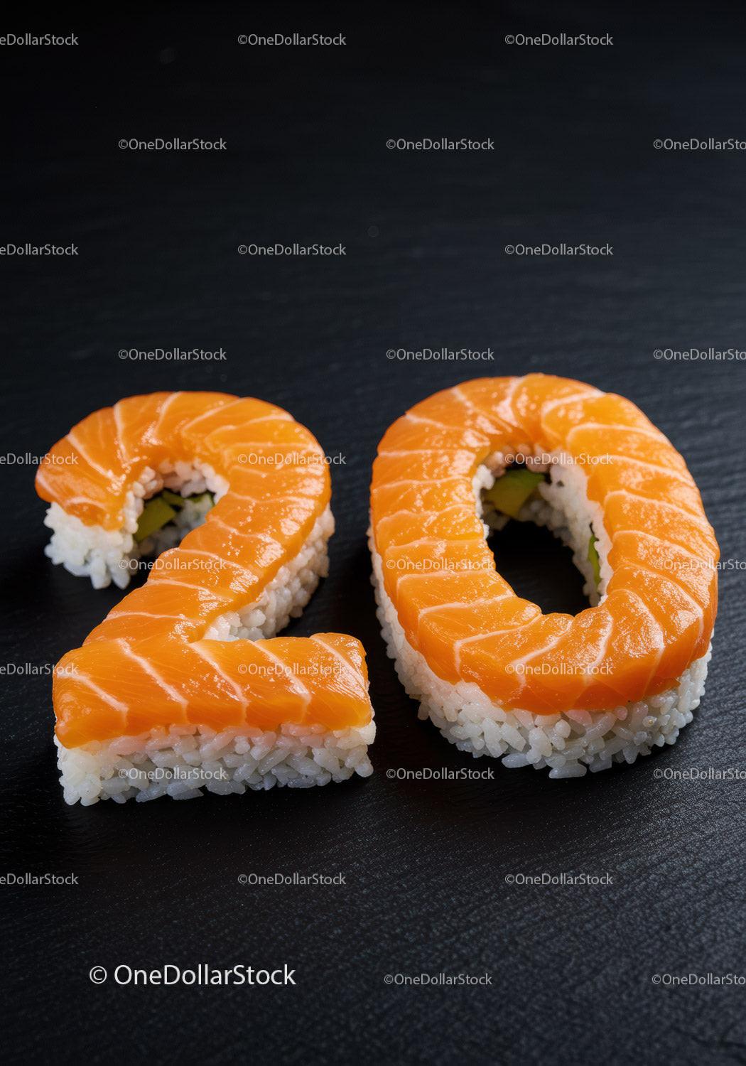 Fresh Salmon Sushi Shaped as Number Twenty