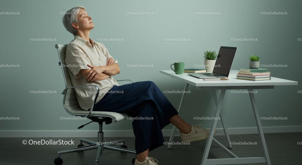 Thoughtful Woman Enjoying Peaceful Moment in Modern Office Stock Photo Bundle preview 7