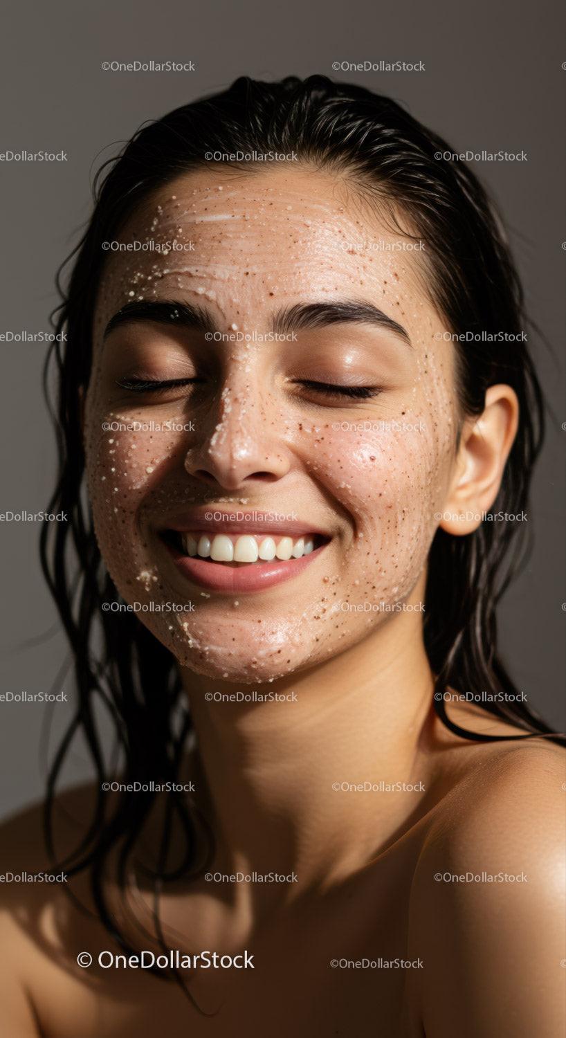 Young Woman with Clear Skin Smiling in Close-Up Portrait