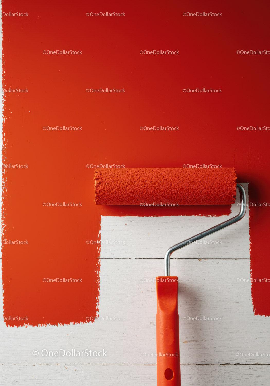 Red Paint Being Applied with Roller on White Wall for Home Renovation Stock Photo Bundle preview 8