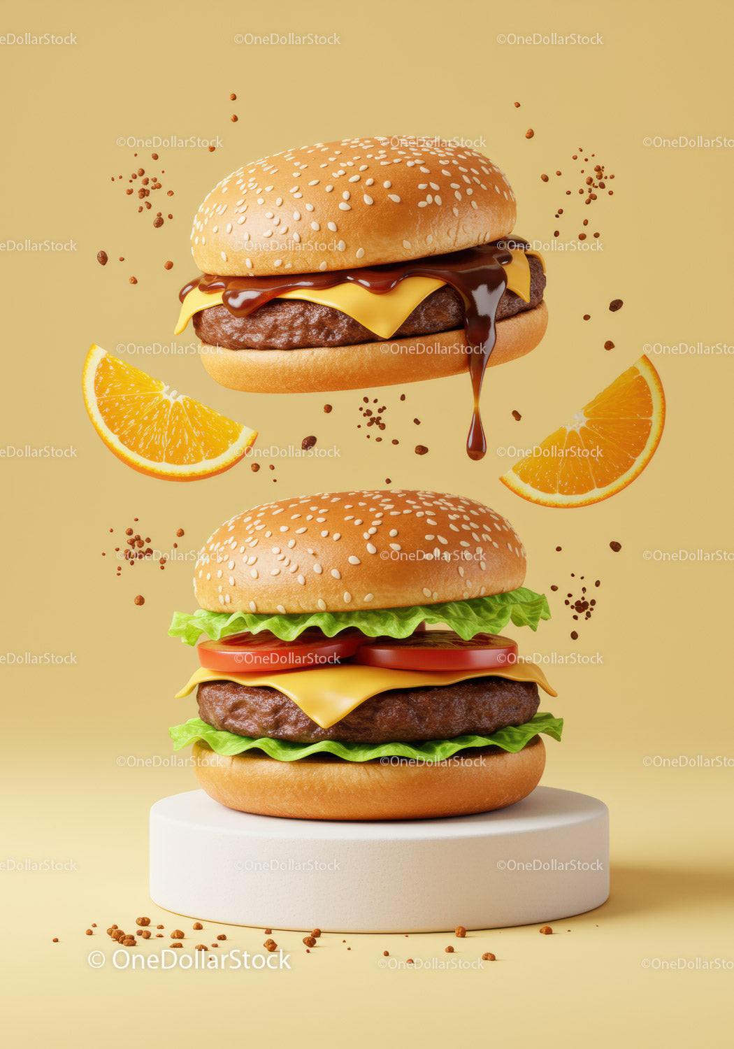 Double cheeseburger with fresh lettuce and tomato slices