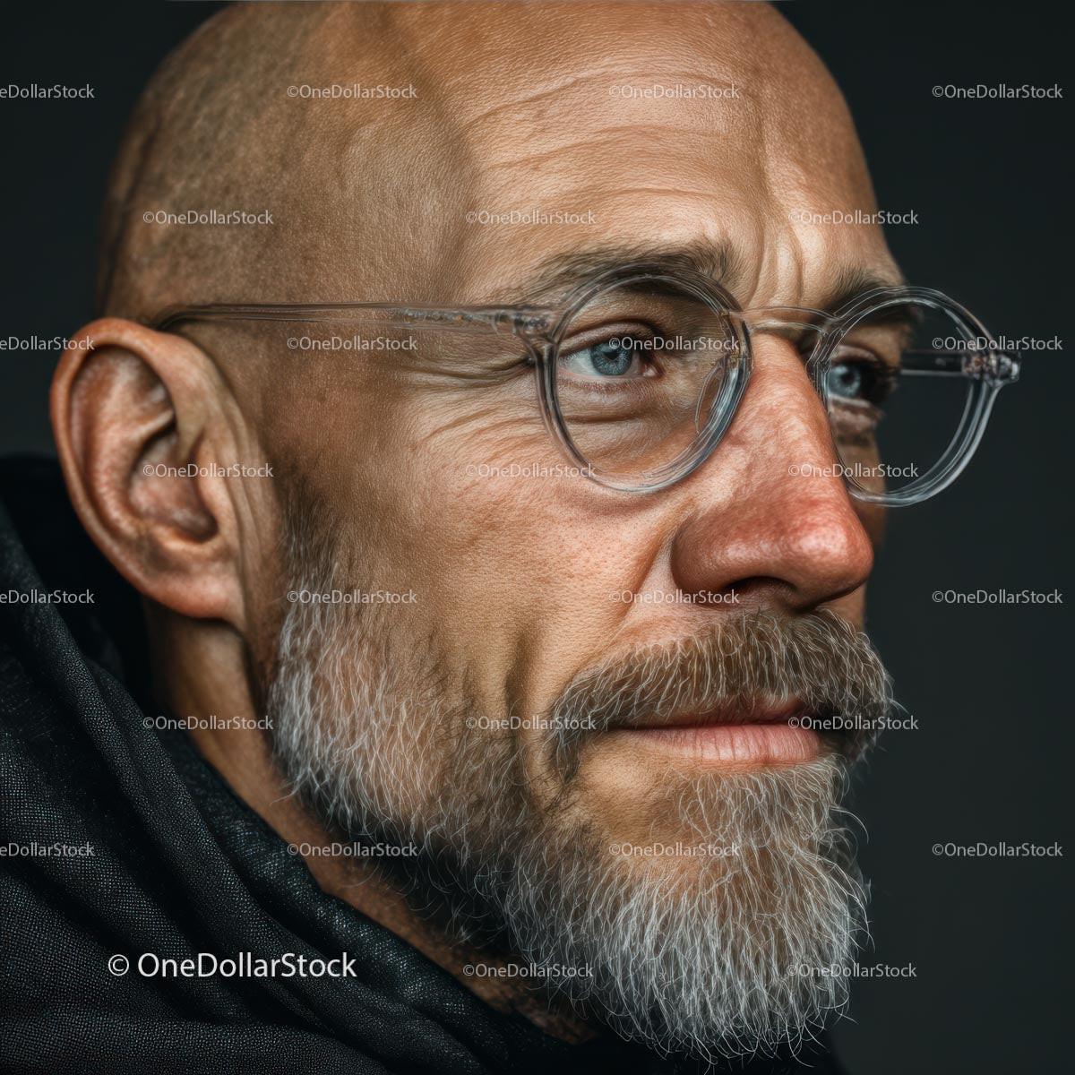 Mature Man with Glasses and a Thoughtful Expression in Portrait Stock Photo Bundle preview 6
