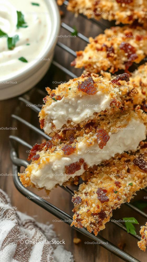 Crispy Fried Chicken Fillet with Herb Garnish on Wire Rack Stock Photo Bundle preview 10