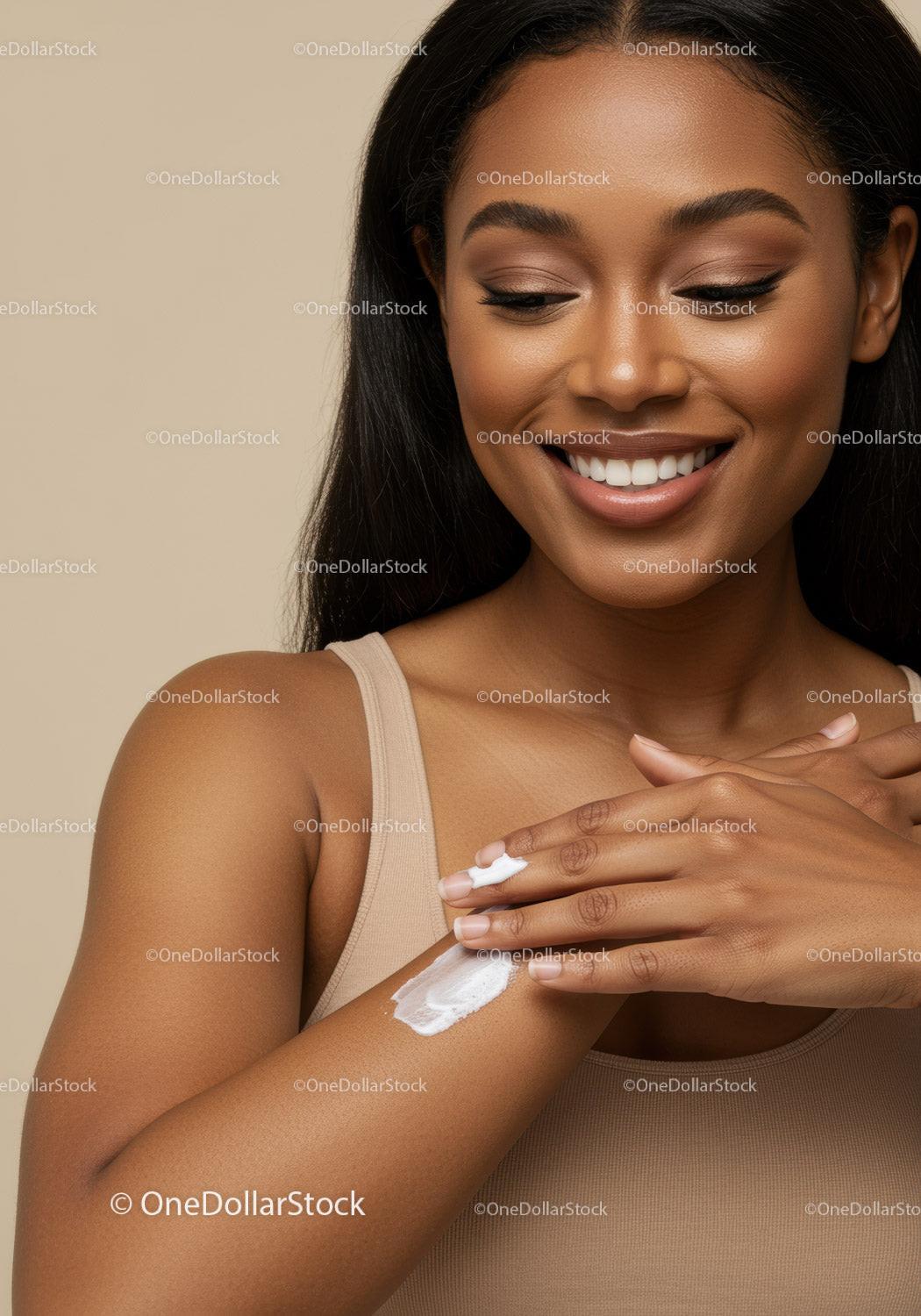 Elegant Woman Applying Moisturizer for Healthy Radiant Skin