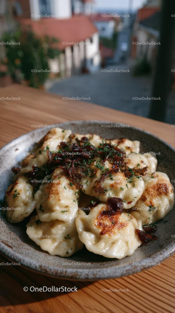 Crispy Pan-Fried Dumplings with Savory Filling and Herbs Stock Photo Bundle preview 6