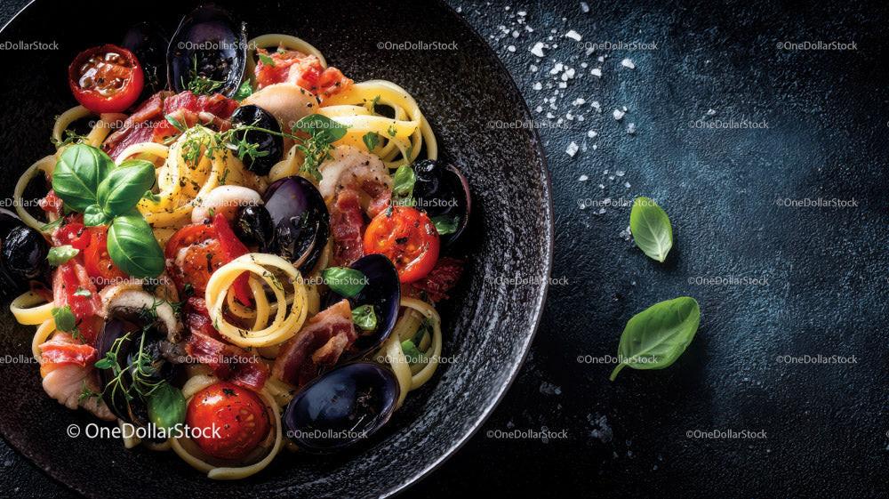 Creamy Fettuccine Pasta with Cherry Tomatoes and Basil Stock Photo Bundle preview 9