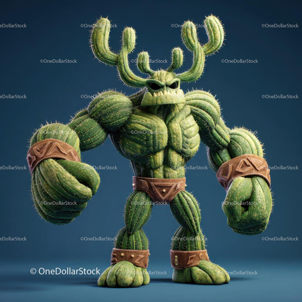 Vibrant Green Anthropomorphic Cactus Character with Muscular Build Stock Photo Bundle preview 18